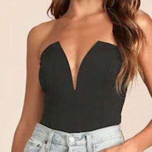 Lulus Babe Alert Black Notched Strapless Bodysuit - Size L